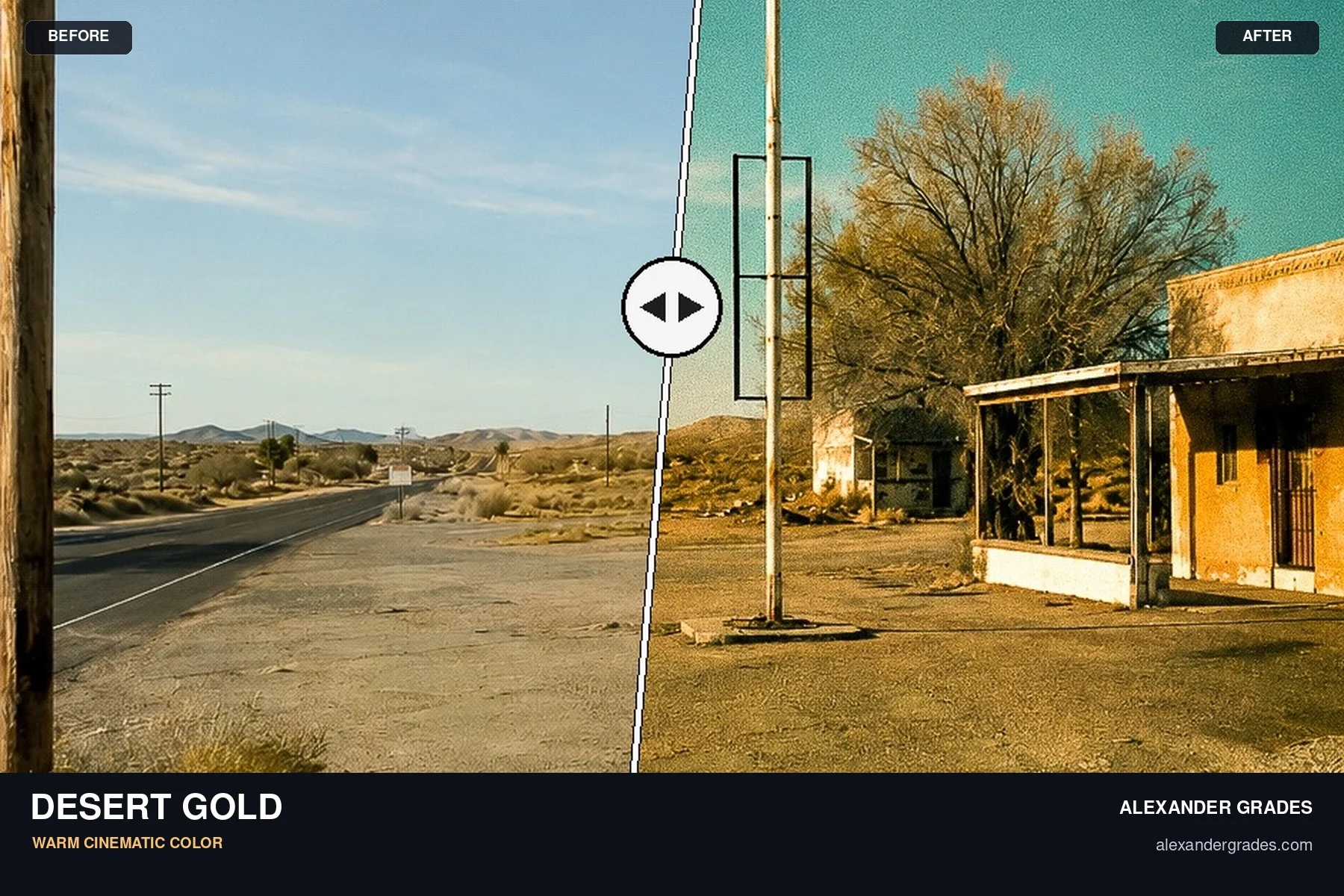 Warm cinematic color: before and after photo edit